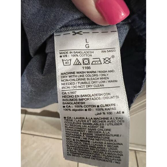 OLD NAVY Shirt Dress L Dark Wash Chambray Denim Shirt Tail Hem Tunic Western EUC - Picture 4 of 6